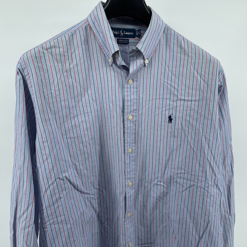 Polo Ralph Lauren Shirt Mens 17 34/35 Blue Striped Yarmouth‎